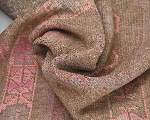 13 Ft Vintage Brown Persian Style Hand Knotted Low Pile Wool Runner Rug